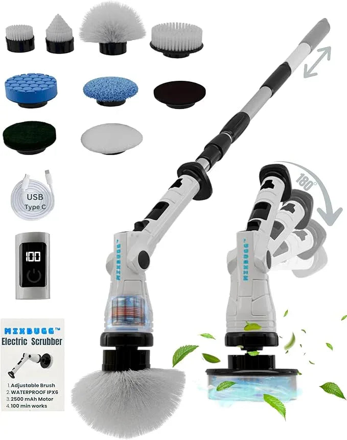 Electric Spin Scrubber – Cordless Power Cleaner with 8 Brush Heads, Long Adjustable Handle, 3 Speed for Deep Bathroom, Tile, Floor & Tub Cleaning, 6-Angle Adjustable - NeatNest