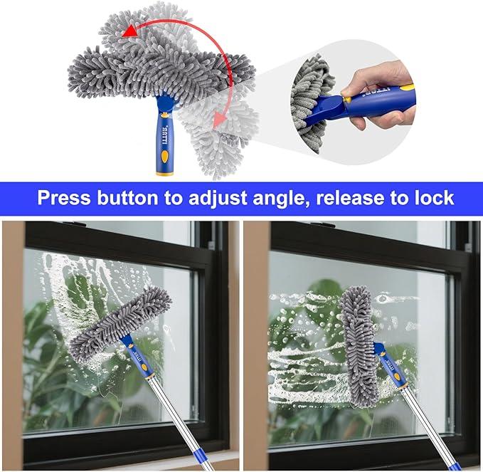 ITTAR Professional Window Cleaning Squeegee Kit, 7.15 Ft High Reach Cleaner Tool, Rotatable Window Washing Equipment with Extension Pole for Indoor/Outdoor Window, Glass, Car, 1 Blade 2 Scrubber - NeatNest