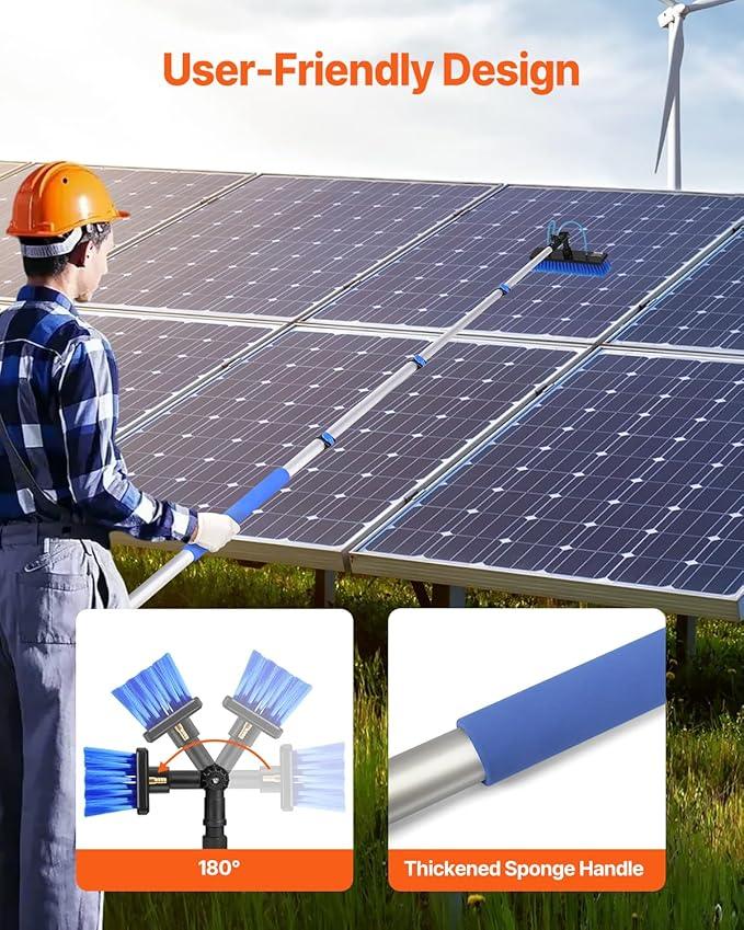 VEVOR Water Fed Pole Kit, 12FT Solar Panel Cleaning Pole with Extendable Handle, 180° Rotatable Brush Head & 65.6FT Hose, Household & Outdoor Window Cleaner Tool for Caravan Solar Panel Deck - NeatNest
