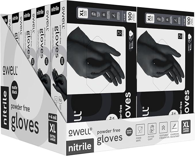 OWELL® Professional Grade Black Disposable Nitrile Gloves – 4 Mil Food Safe, Medical Exam, Powder-Free, Latex-Free Gloves - NeatNest