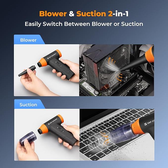 K&F Concept Blower & Suction 2 in 1 Compressed Air Duster, 150000RPM Super Power Electric Air Duster, Stepless Speed Regulation, Portable Dust Blower for Computer, Keyboard, House, Outdoor and Car - NeatNest