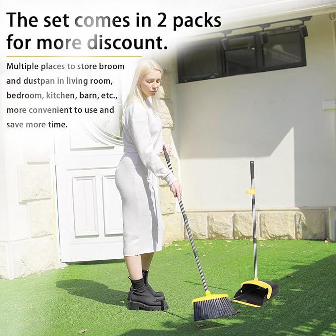 2-Pack is More economical，Upgraded Broom and Dustpan， with 52" Long Handle, Dustpan Teeth with self-Cleaning Function, Indoor and Outdoor Sweeping, Perfect for Home Office - NeatNest