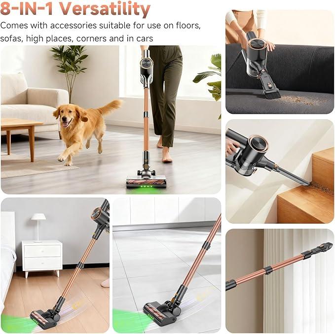 Cordless Stick Vacuum Cleaner - 45KPA Powerful Suction Vacuum with 45 Min Runtime, Detachable Battery, Anti-Tangle & 1.5L Dust Cup, 8 in 1 Vacuum Cleaner for Pet Hair, Carpet, HardFloor, Pink - NeatNest
