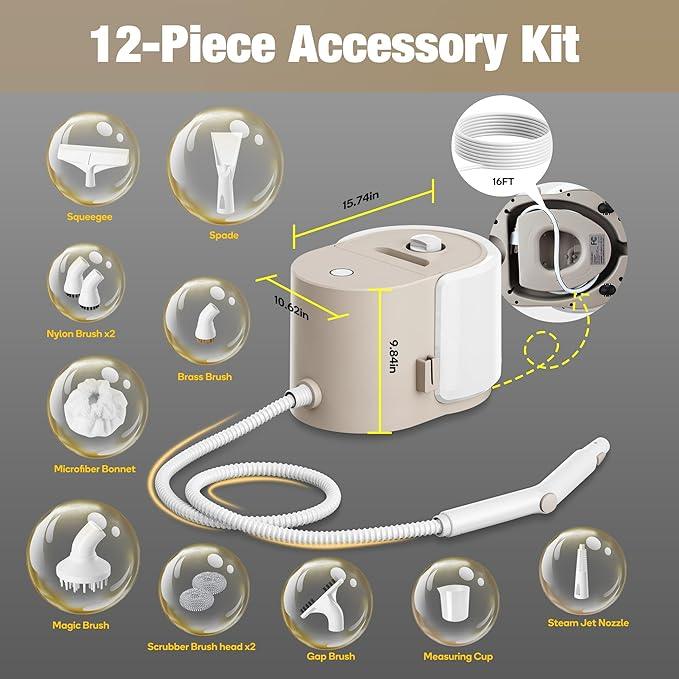 Newbealer Heavy-Duty Steam Cleaner for Home, Stainless Steel Boiler, 12-Piece Accessory Kit, Max 5 Bar Pressure, Multi-Purpose Steamer for Floors, Cars, Furniture, Upholstery, and More - NeatNest
