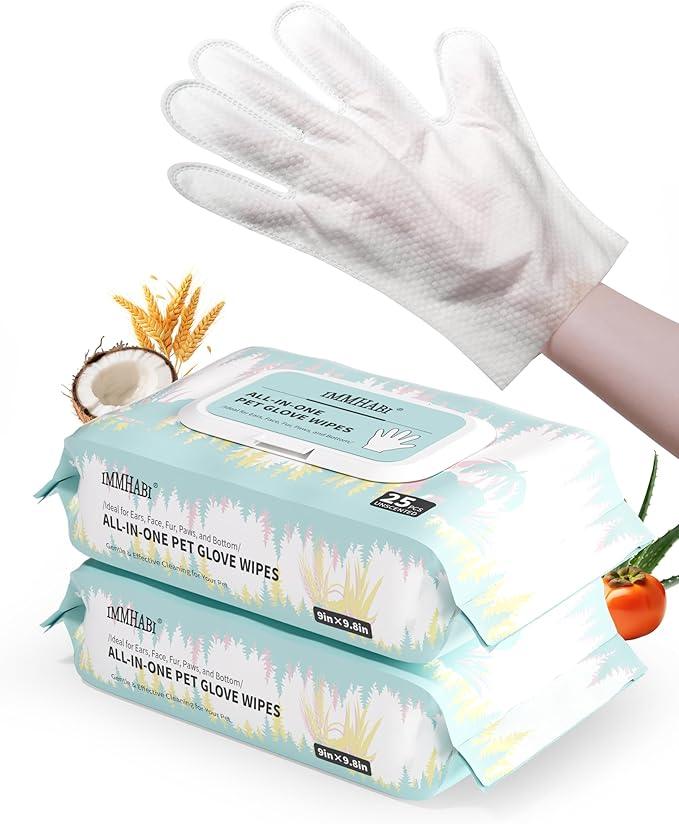 50 PCS Pet Glove Wipes for Paws and Butt Large Puppy Wipes for Dogs Face and Body Dog Wipes Cleaning Deodorizing Cat Wipes Cleaning Fur and Butt Doggie Wipes Doggy Wipes Bum Dog Ear Wipes - NeatNest