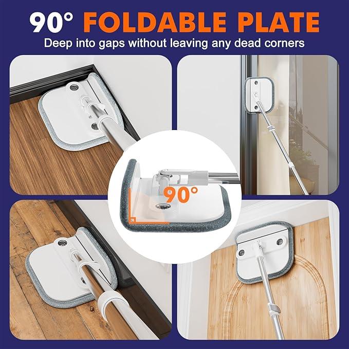 Upgraded Self-Standing Spin Mop and Bucket System, Detachable Inner Mop Bucket That Separates Dirty Water & 90° Foldable Head, Triple-Scrubbing System, for Hardwood Floors - White with 6 Pads - NeatNest