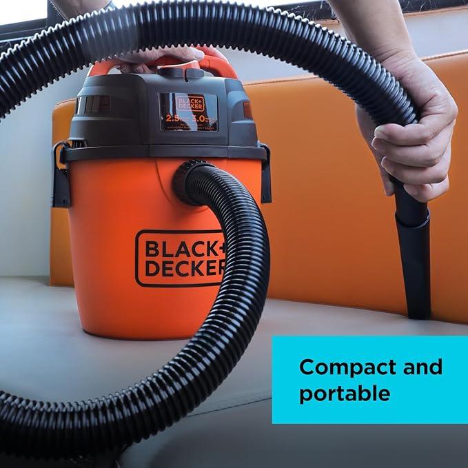 BLACK+DECKER 2.5 Gallon Shop Vac, 3 Peak HP Wet Dry Vacuum with Powerful Suction, Portable for Garage Car and Home Use, Pet Hair Cleaning, Accessories Included, BDXV18134PA - NeatNest