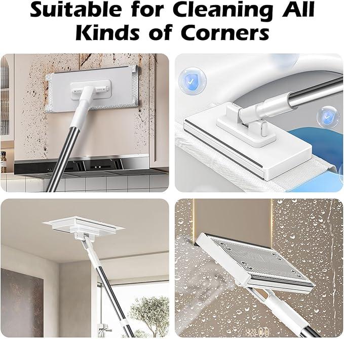 Mini Sweeper Mop,Masthome Reusable Clamp Mop with Short Stainless Steel Handle,1 Second Installation,Flat Dust Mops for House Wall,Bathroom, Windows, Corners, Includes 1 Sweeping Cloth - NeatNest