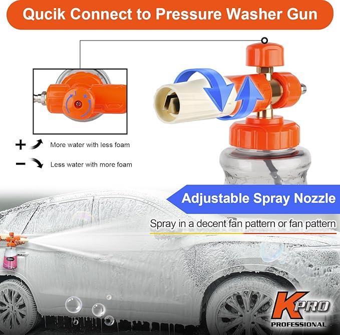 Kebtek Car Pressure Washer with Foam Gun 5200 PSI, Heavy Duty Brass Snow Foam Cannon Kit Quick Connect Car Wash Sprayer with 6-in-1 Adjustable Nozzle and M22-15mm Connector - NeatNest