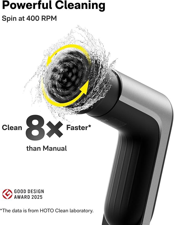 HOTO Grip™ Cordless Electric Spin Scrubber, IPX7 Waterproof, Lightweight at 0.65 lb with 6 Brush Heads, Powerful Cleaning Scrubber, for Bathroom, Kitchen, Tile, Shower - NeatNest