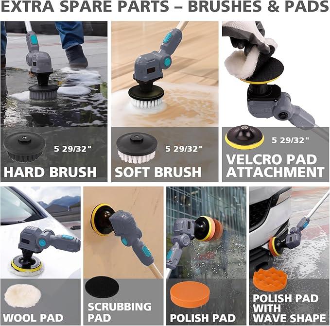 20V Cordless Spin Scrubber with Replaceable Battery, Electric Cleaning Brush with Long Handle & 8 Brush Heads for Outdoor, Bathroom, Tile, Grout, Shower, Bathtub - NeatNest
