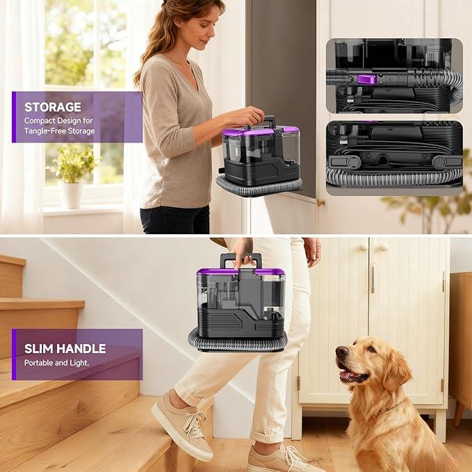 New Multi-Portable Carpet and Upholstery Cleaner, 21Kpa Carpet Cleaner Machine, Deep Stain Cleaning for Carpet, Car Seats, Pets, Couches, with Dual Brush & Large Removable Tank(Purple) - NeatNest
