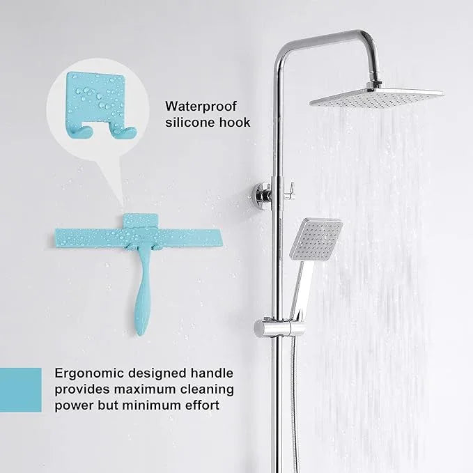 Squeegee for Shower Glass Door, 11-Inch Shower Squeegee for Glass Doors, Bathroom Silicone Squeegees Wiper for Shower with Non-Slip Handle, No-Drilling Silicone Hanging Hook, for Tiles (Blue) - NeatNest