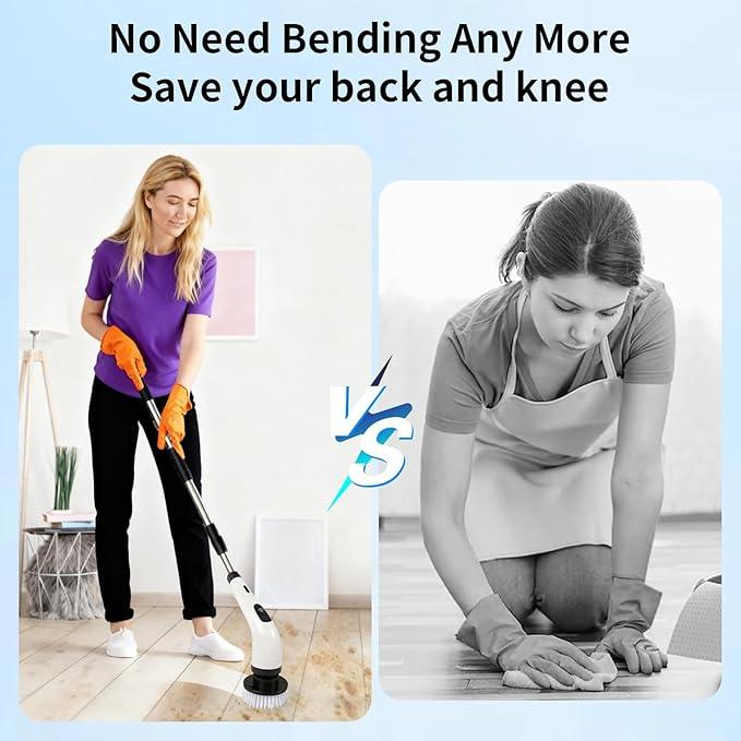 Rechargeable Electric Spin Scrubber, Waterproof Power Cleaner with 7 Brush Heads,1 Window Squeegee,2 Speeds Adjustable Long Handle for Bathroom, Floor, Shower, Tile & Kitchen Cleaning (White) - NeatNest