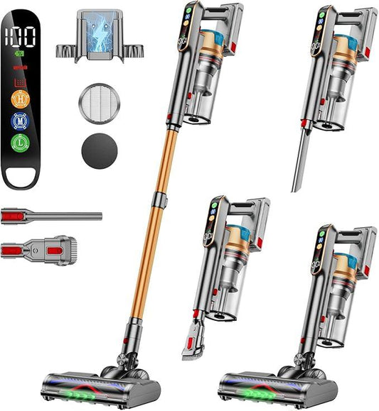 Cordless Vacuum Cleaner, 600W/50KPA/65Mins Vacuum Cleaners for Home, Super 1.8L Cup& Large LED Screen Stick Vacuum Anti-Tangle, Lightweight Cordless Vacuum with Charging Dock for Pet Hair/Carpet/Floor - NeatNest