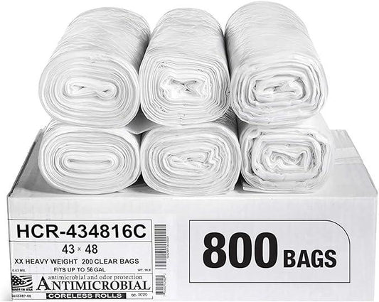 Aluf Plastics High Density Trash Bags, 56 Gallon, 800 Count, 16 Micron (eq), 43" x 48", Clear, for Bathroom, Office, Industrial, Commercial, Janitorial, Municipal, Recycling - NeatNest