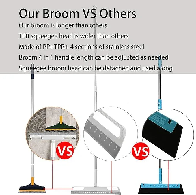 Multifunction Magic Broom, Silicone Floor Squeegee with 56" Long Handle, Rubber Sweeper, Air Broom for Floor Bathroom Kitchen Shower Tile Pet Hair Fur Marble Glass Water Window Foam Cleaning (Grey) - NeatNest