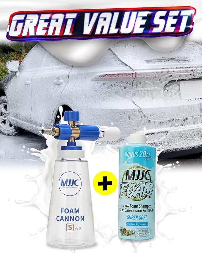 MJJC Foam Cannon S V3.0 (Thicker Snow Foam Technology) with 1/4 Inch Quick Connector for Pressure Washer & MJJC Foam Soap(20 fl oz) Kit - NeatNest