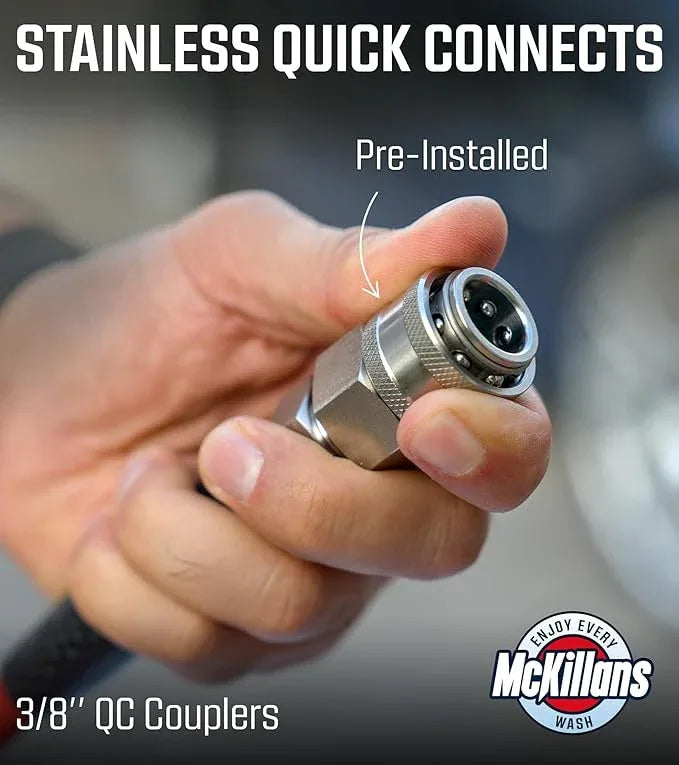 McKillans® QC Installed Pressure Washer Hose 50 ft - Flexible & Kink-resistant - Steel-Braided & Durable- 3/8" QC Pre-Installed Stainless Steel - Power Washer Hose - High Pressure 1/4" Inner Diameter - NeatNest
