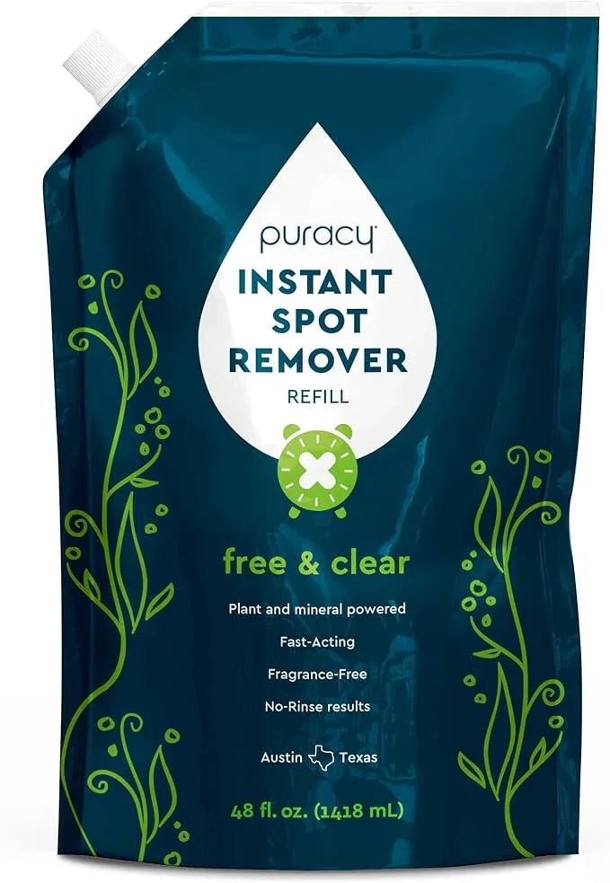Puracy Laundry Stain Remover for Clothes Laundry - Carpet Stain Remover Carpet Spot Cleaner Couch Stain Remover - Clothes Spray, Free & Clear - Instant Spot Remover, 48 Fl Oz (Pack of 1) - NeatNest