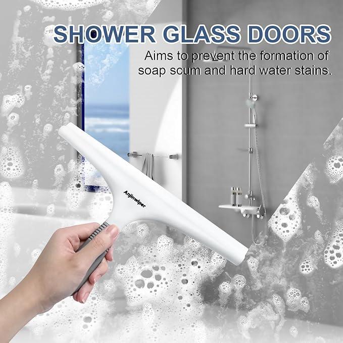 Silicone Shower Squeegee with Hook, Bathroom Squeegee for Shower Glass, Squeegee for Shower Doors, Mirror and Window, Shower Squeegee for Tile Shower Walls(10 inch, White & Gray) - NeatNest