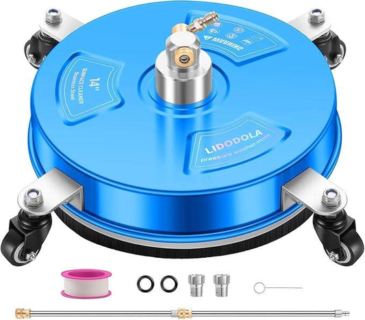14" Pressure Washer Surface Cleaner with 4 Wheels - Coated Blue Stainless Steel Surface Cleaner for Pressure Washer Attachment for Concrete, Driveway, Patio, Sidewalk, Deck and Driveways - PWS14B - NeatNest