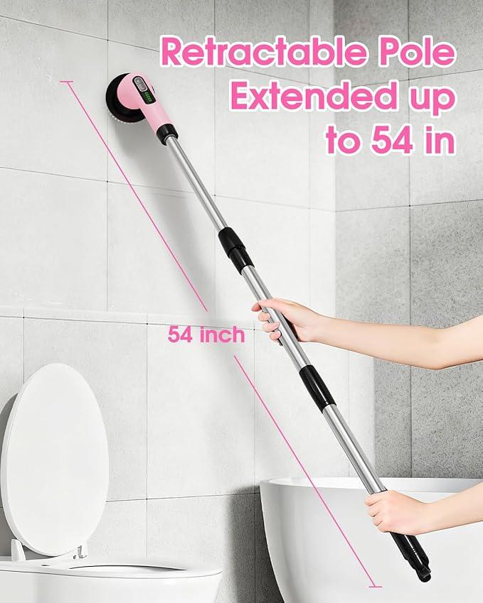 Electric Spin Scrubber for Cleaning Bathroom: Cordless Power Shower Scrubber - Electric Cleaning Brush for Tile Tub - Pink - NeatNest