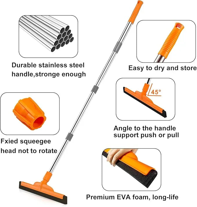 ITTAR Heavy-Duty Floor Squeegee, 62" Adjustable Handle, EVA Foam Blade, Ideal for Concrete, Garage, Patio & More - NeatNest