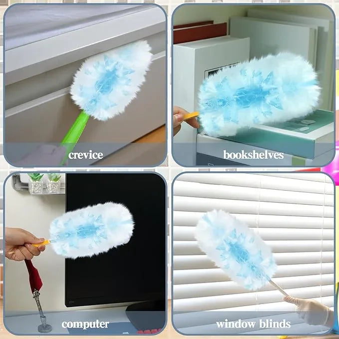 Vesici 100 Pcs Duster Refills Compatible with Swiffer Dusters Bulk Disposable Replacement Thickened with 1 Handle Heavy Duty for Cleaning, Office (Blue) - NeatNest