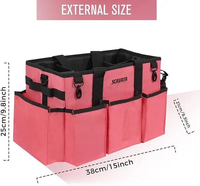 Wearable Cleaning Caddy Bag, Cleaning Caddy Supplies Organizer with Handle & Shoulder Straps for Housekeepers, Under Sink & Car Cleaning Tool Organizers with 4 Foldable Divider (RoseRed) - NeatNest