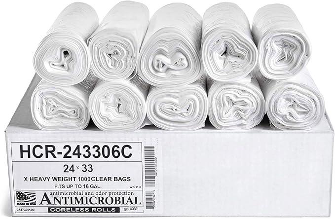 Aluf Plastics High Density Trash Bags, 16 Gallon, 1000 Count, 6 Micron (eq), 24" x 33", Clear, for Bathroom, Office, Industrial, Commercial, Janitorial, Municipal, Recycling - NeatNest