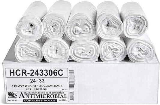 Aluf Plastics High Density Trash Bags, 16 Gallon, 1000 Count, 6 Micron (eq), 24" x 33", Clear, for Bathroom, Office, Industrial, Commercial, Janitorial, Municipal, Recycling - NeatNest