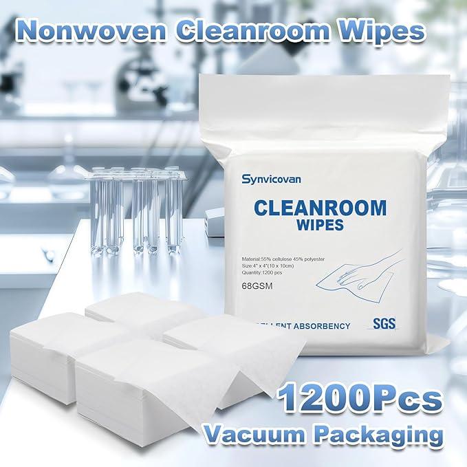 Cleanroom Wipes 4"x4" (1200 Pcs, Cellulose/Polyester Blend, Grade A, 68GSM) Lint Free Wipes for Laboratory, Electronics, Pharmaceutical,Printing,Automotives and Semiconductor Industries - NeatNest