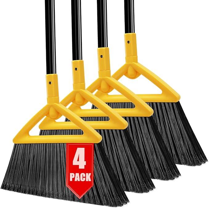 Heavy Duty Broom Outdoor and Indoor, 4 Pack Upgraded Commercial Angle Brooms, Perfect Yellow Broom of House, Kitchen, Garage, Courtyard - NeatNest