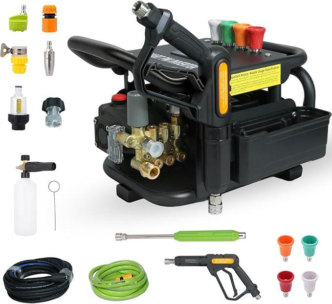 2025 Upgraded 100bar 2.3GPM Commercial Electric Pressure Washer–PM Inverter 3HP Motor,Horizontal Triplex Pump,Power Washer with 65dB Quiet,with 7 Nozzles (0°/15°/25°/40°/Soap/Turbo) for Cars/Driveway - NeatNest