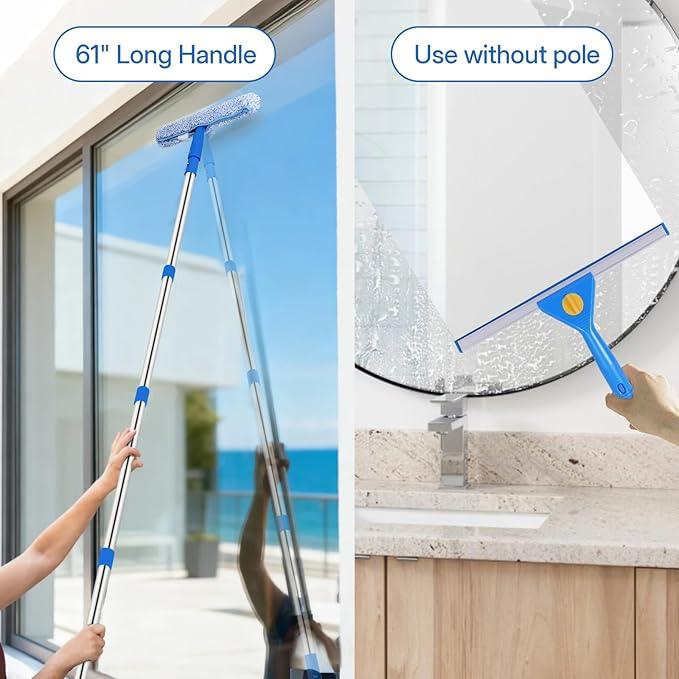 Window Cleaning Kit with Bucket 3 Gallon, 14" Window Squeegee and 15" Scrubber with 61" Long Handle, Professional Window Washing Equipment Cleaner Tool for Home Outdoor Commercial Use - NeatNest