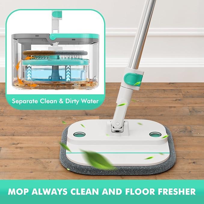 Upgraded Spin Mop and Bucket Set Self-Standing Mop Bucket Separate Dirty and Clean Water System Self Wringing 360° Rotating 90° Foldabl Mops and Buckets for Floor Cleaning (Blue, 6Pads) - NeatNest