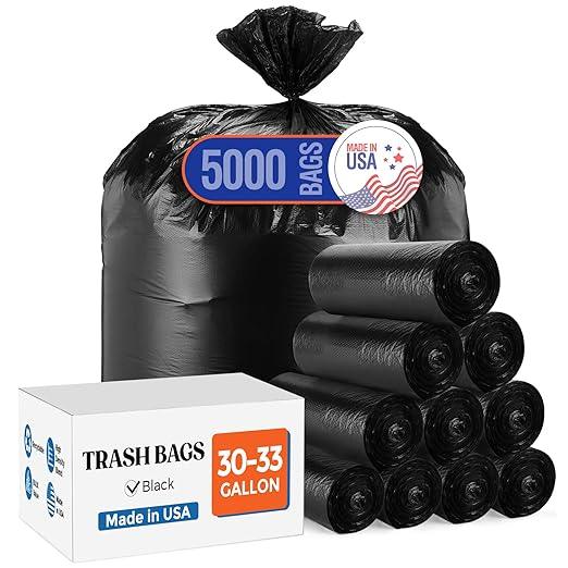 Delxo 30-33 Gallon Trash Bags, 5000 Count – 0.6 Mil Medium Duty Garbage Bags, Durable Plastic Bolsas para basura, Perforated Design– Made in USA for Kitchen, Yard, Office (Black) - NeatNest