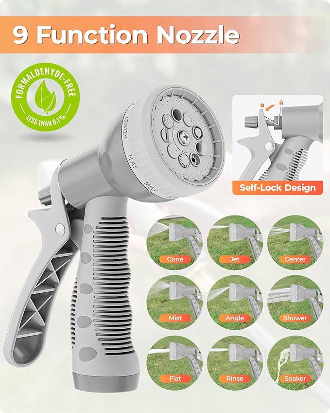 Ayleid Retractable Garden Hose Reel,5/8 in x 100 FT Wall Mounted Hose Reel, with 9- Function Sprayer Nozzle, Any Length Lock/Slow Return System/Wall Mounted/180°Swivel Bracket (Grey) - NeatNest