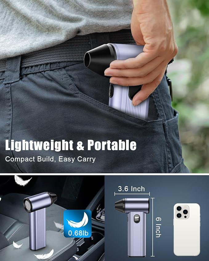 Compressed Air Duster with150,000RPM Brushless Motor, 8000mAh Battery, LED Light, 4-Gear Adjustable Electric Air Blower for Home, Car, Computer, Outdoor - NeatNest