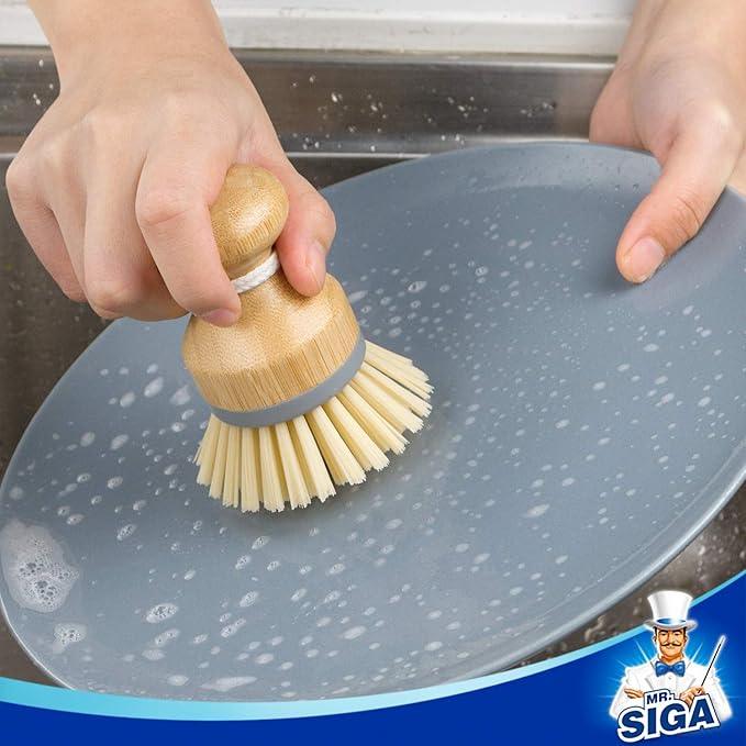 MR.SIGA Bamboo Palm Brush, Scrub Brush for Dishes Pots Pans Kitchen Sink Cleaning, Pack of 2 - NeatNest
