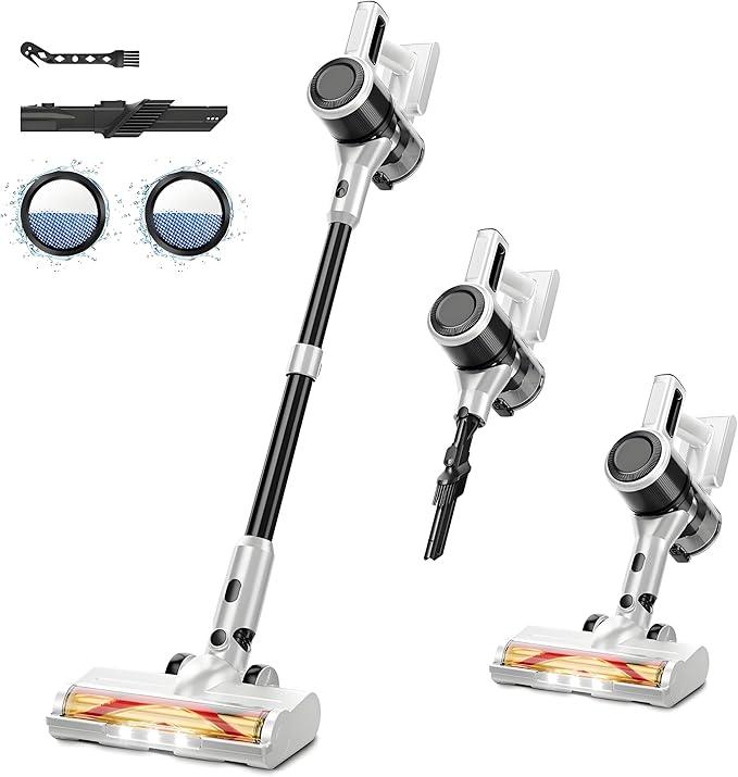 Cordless Vacuum Cleaner for Home - Lightweight, Stick Vacuum Clean with Rechargeable Battery, Max 45Mins Runtime, 8 in 1 Handheld Vacuum for Hardfloor & Carpets Pet Hair, White&Yellow - NeatNest