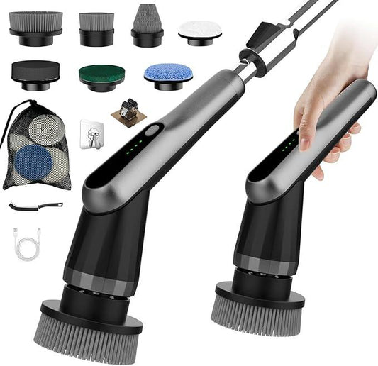 WKY-Electric Spin Scrubber - Upgraded 10-in-1 IPX7 Waterproof Shower Scrubber, Retractable Handle & 2-Speed for Toilet, Bathroom, Bathtub, Tile Floors - NeatNest