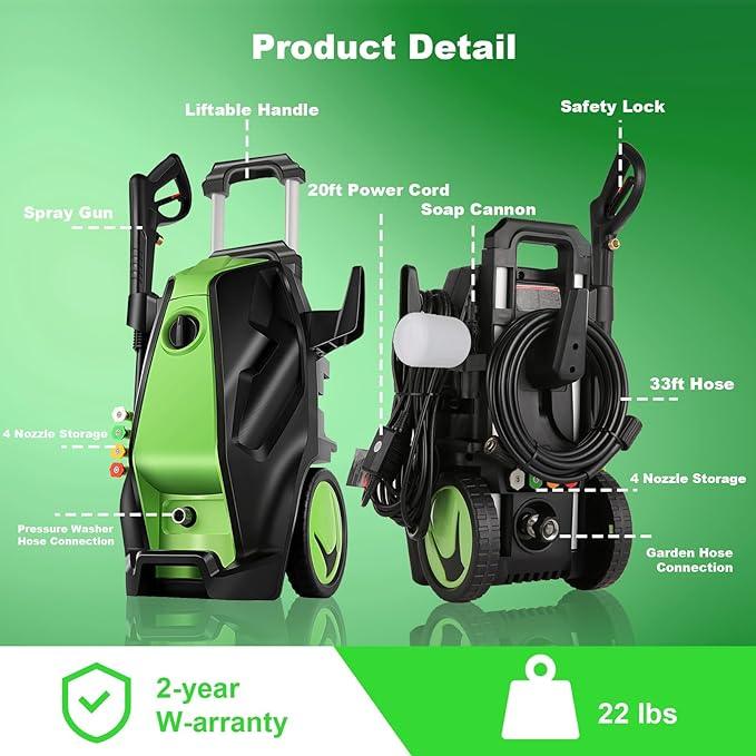 Pressure Washer,MAX 5000 PSI Electric Power Washer, 2000W 4.0 GPM High Pressure Washer, Professional Washer Cleaner, with 4 Nozzles, Soap Bottle and Hose Reel, Best for Cleaning Cars Patio Garden - NeatNest