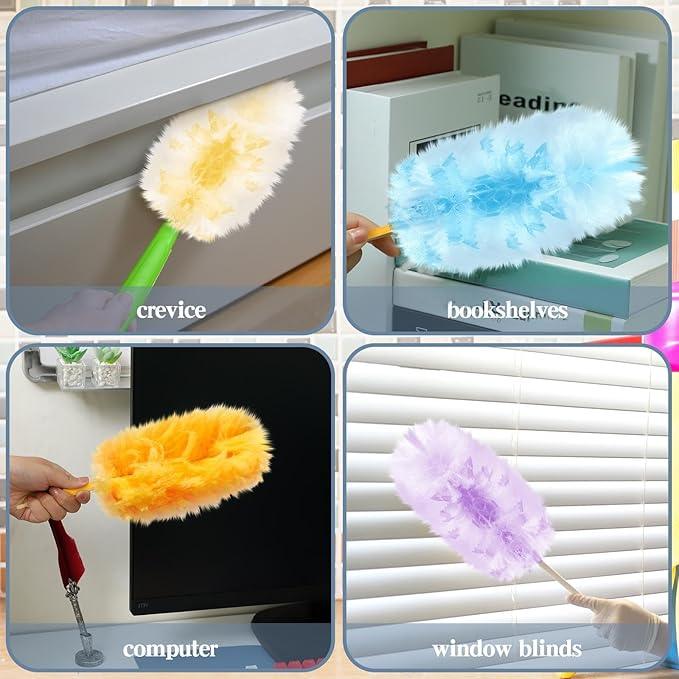 Vesici 150 Pcs Duster Refills Compatible with Swiffer Dusters Bulk Disposable Replacement Thickened with 1 Handle Heavy Duty for Cleaning, Office (Yellow,Blue,Orange,Purple) - NeatNest