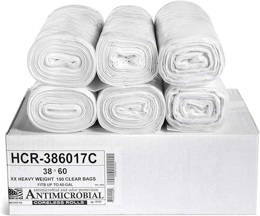Aluf Plastics High Density Trash Bags, 60 Gallon, 150 Count, 17 Micron (eq), 38" x 60", Clear, for Bathroom, Office, Industrial, Commercial, Janitorial, Municipal, Recycling - NeatNest