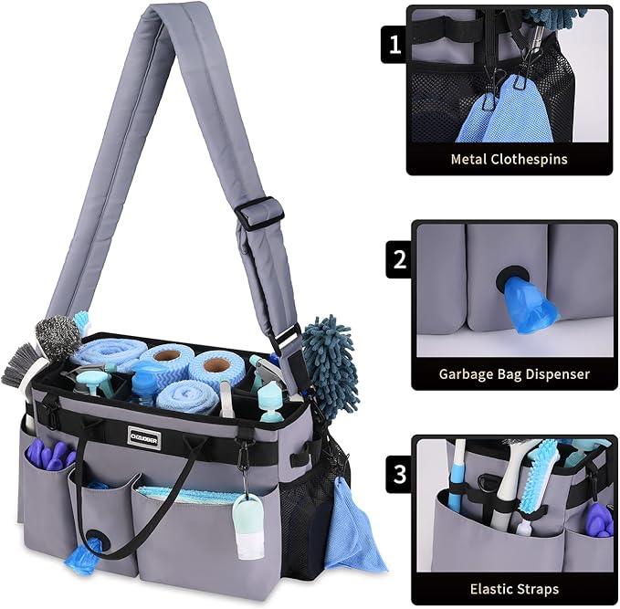 Large Cleaning Caddy Organizer with Handle, Sponge Shoulder Strap Cleaning Supplies Organizer with Foldable Dividers Zipper Pocket Cleaning Supply Caddy for Cleaners Housekeepers - NeatNest