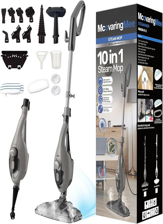 11-in-1 Steam Mop, 1550W Powerful Handheld Steam Cleaner, 260°F Multi-Functional Floor Steamer with 21.3FT Cord for Floors, Hardwood, Tiles, Grout, Windows, Kitchen, Bath, Adjustable (Grey) - NeatNest