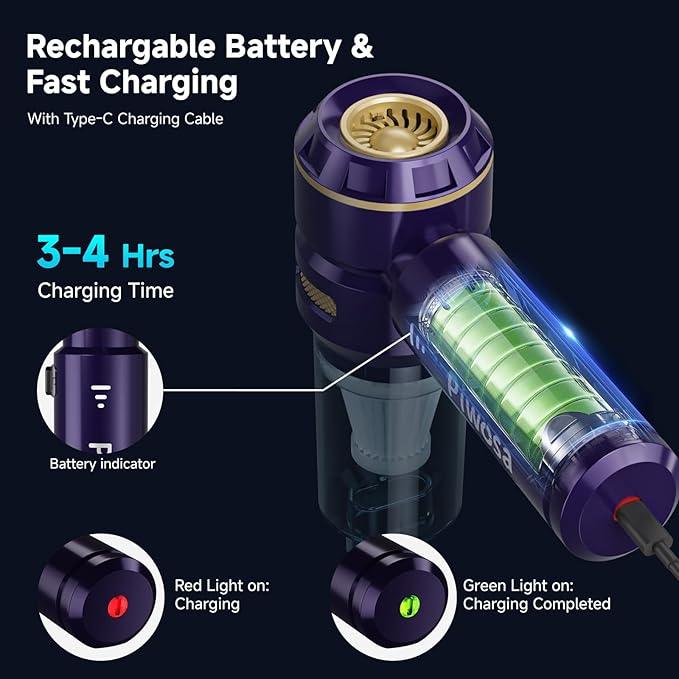 Handheld Vacuum Cordless, Car Vacuum Cleaner with High Power Strong Suction, Compressed Air Dusters with LED Light, Mini Portable Hand Vacuum Blower for Home, Pet (Navy) - NeatNest