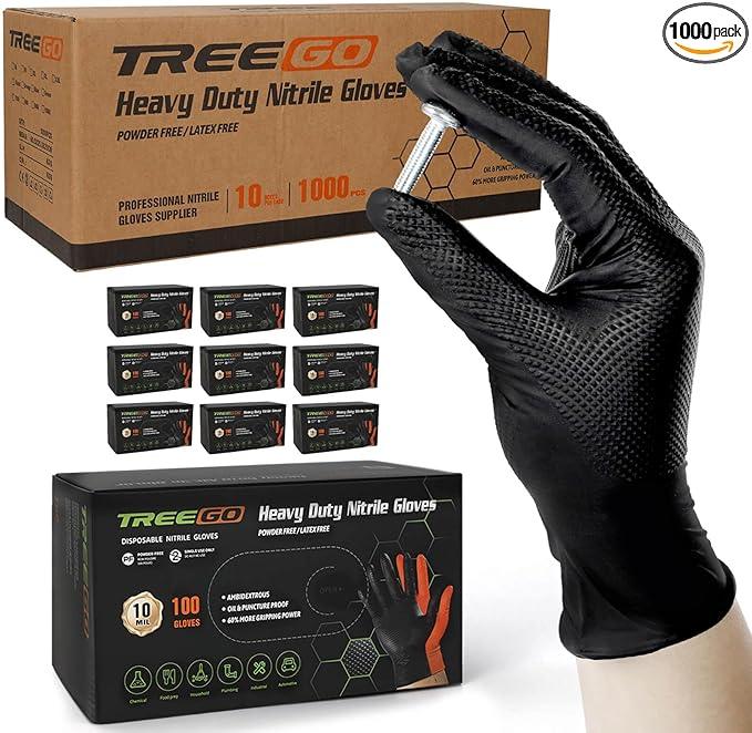 TREEGO 10 Mil Black Nitrile Gloves Bulk Case, 1000 Count Large — Heavy Duty Diamond Texture, Latex Free Disposable Gloves for Shop Teams, Mechanics, Industrial & Maintenance Workflows - NeatNest